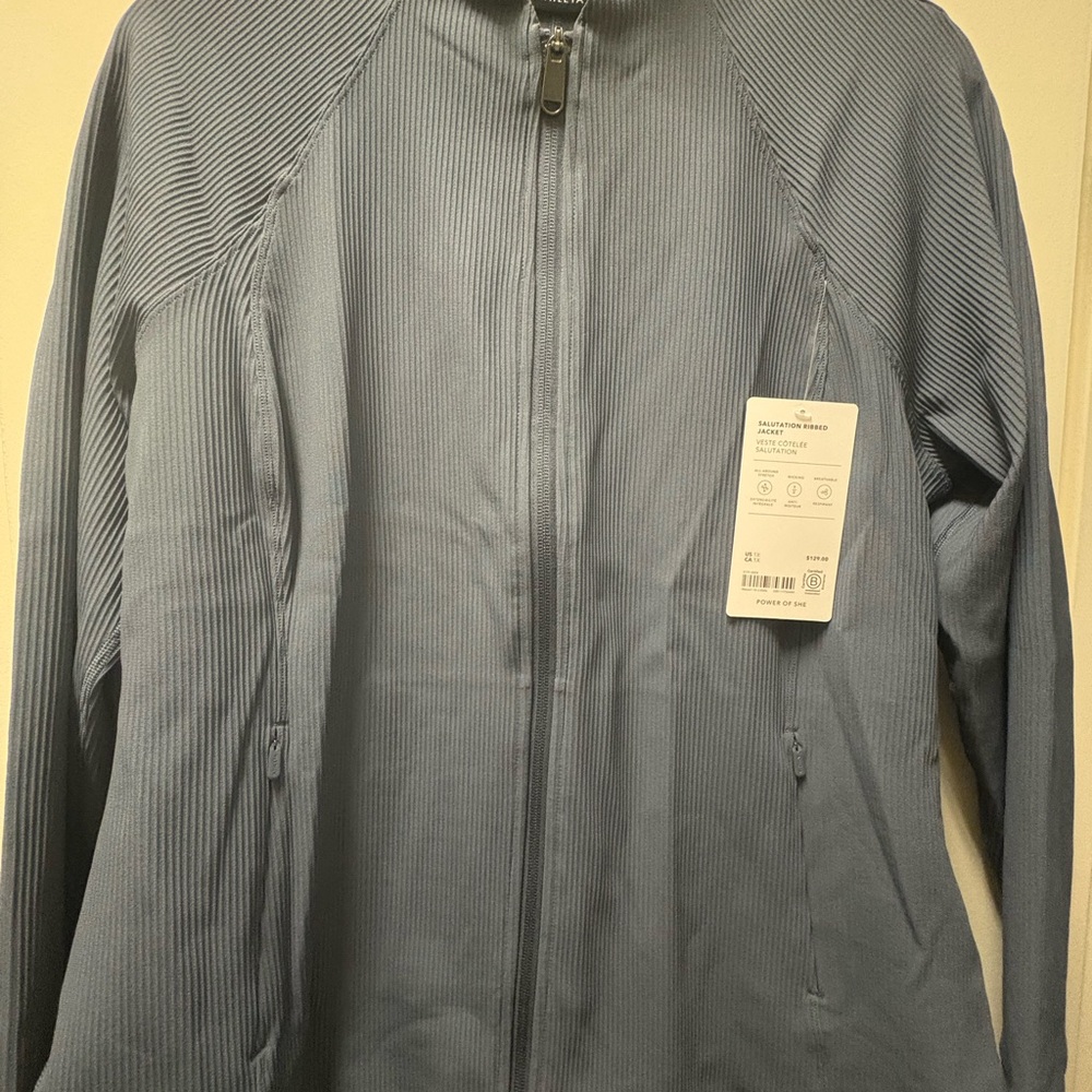 NWT Athleta Salutation ribbed gunmetal Blue gray Jacket